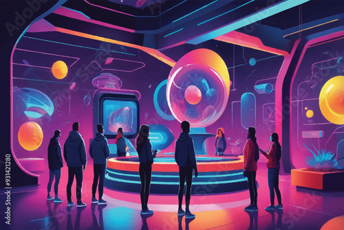 Crowded futuristic cyberpunk street and marketplace, Concept Art, Digital Illustration