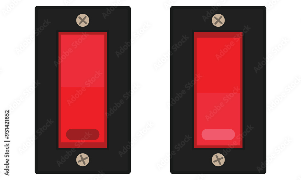 Rocker switch with red rectangle button. Vector illustration, flat style Rocker switch with red rectangle button. Vector illustration, flat style