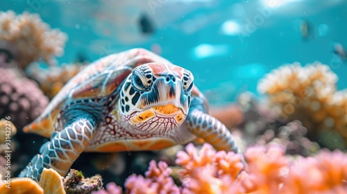 Close-Up of a Sea Turtle in a Coral Reef