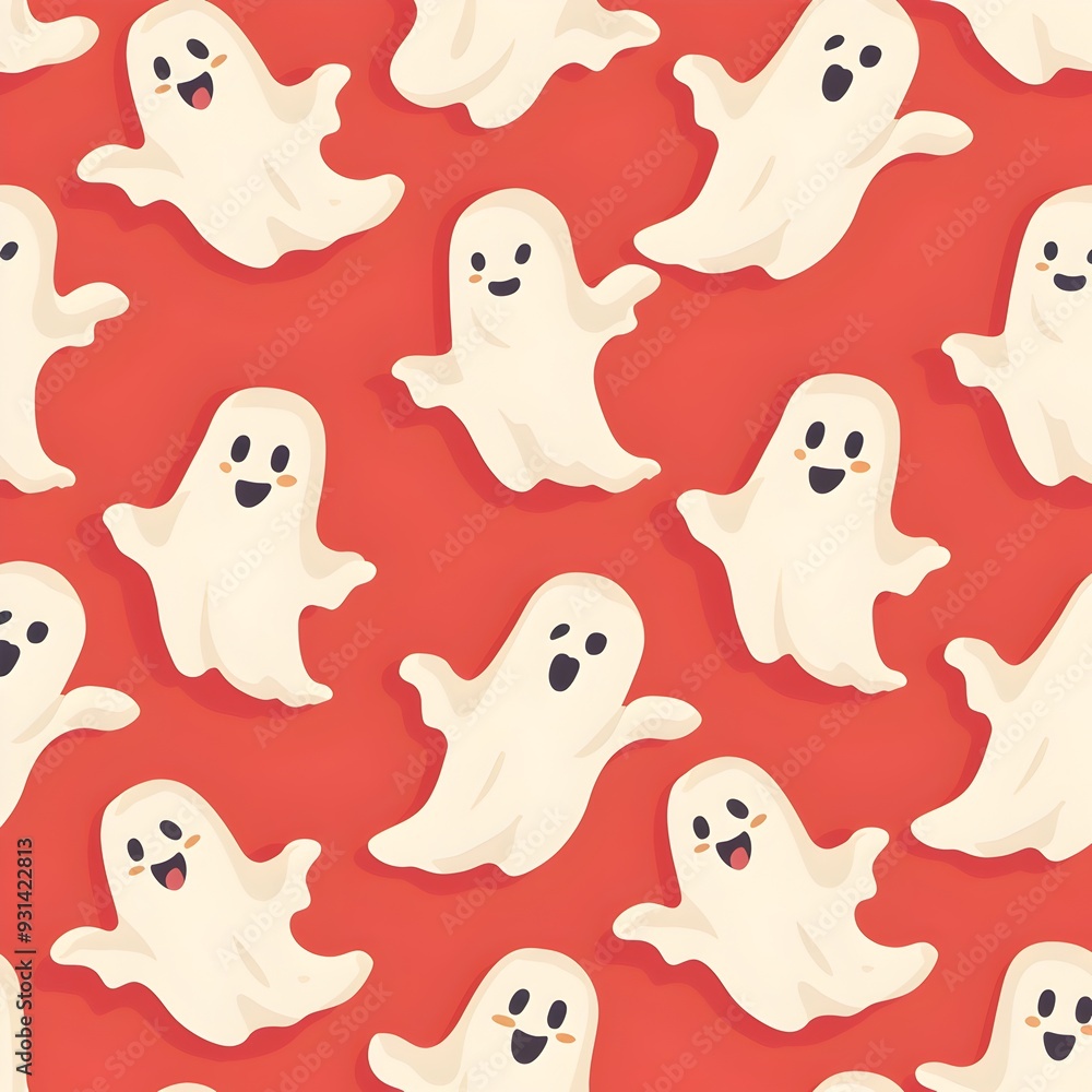 Seamless Ghostly Pattern with Cute and Spooky Cartoon Halloween Apparitions Seamless Ghostly Pattern with Cute and Spooky Cartoon Halloween Apparitions