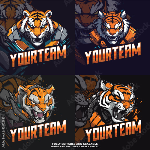 Set of Mecha White Tiger Mascot design logo vector illustration