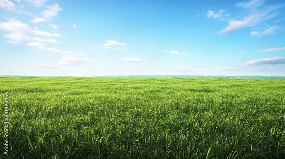 A lush, green meadow stretching out under a clear blue sky. The vibrant grass sways gently in the breeze, creating a peaceful and expansive natural landscape. A lush, green meadow stretching out under a clear blue sky. The vibrant grass sways gently in the breeze, creating a peaceful and expansive natural landscape.