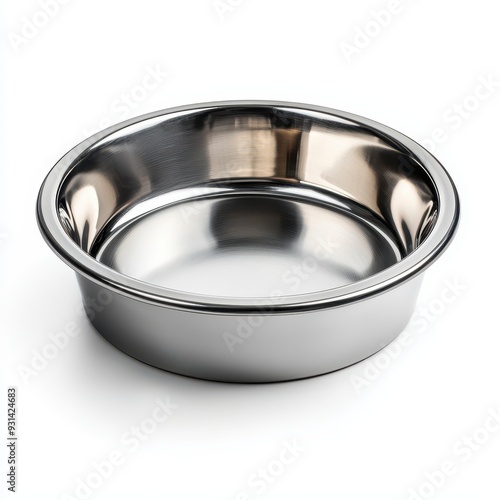 Shiny silver empty round metal dog cat food 