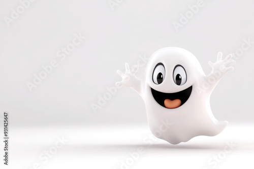 spooky ghost 3d cartoon cute white background copyspace halloween photo