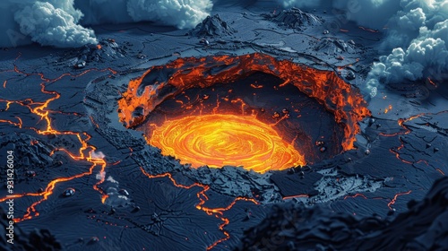 Molten Lava Pool in a Volcanic Crater photo