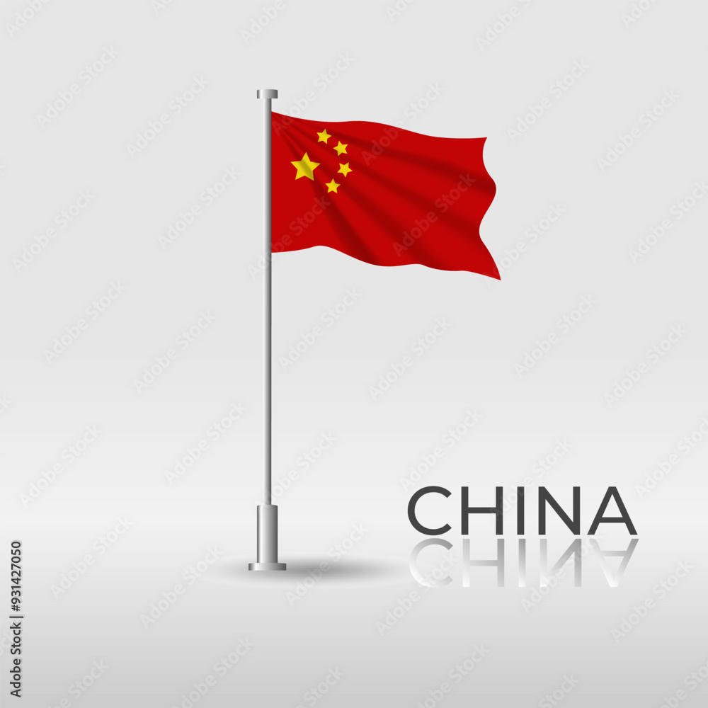 Flag of China. Realistic fluttering fabric. National symbol of China. Illustration is suitable for decorating materials for independence day and other events. design element. Vector. Flag of China. Realistic fluttering fabric. National symbol of China. Illustration is suitable for decorating materials for independence day and other events. design element. Vector.
