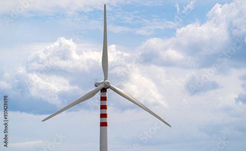 wind turbine in the foreground in the medio campidano wind farm in southern sardinia photo