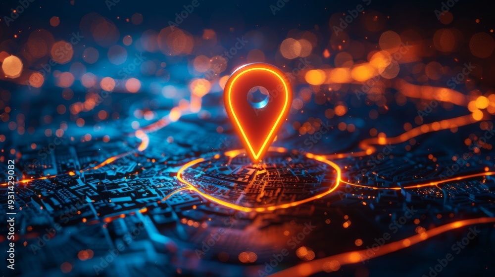 Location pin icon, geolocation map mark, digital futuristic background Location pin icon, geolocation map mark, digital futuristic background