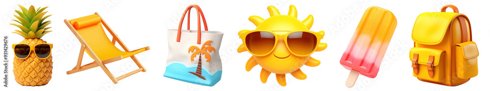 3D summer png cut out element set 3D summer png cut out element set