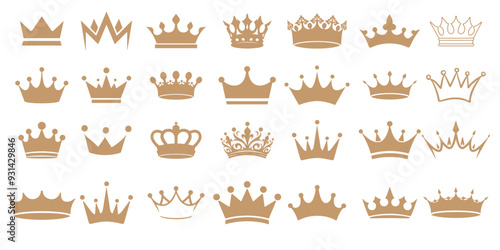 Crown vector collection, royal luxury symbols, black crown silhouettes, diverse crowns designs, isolated on white background, symbolizing power, authority,