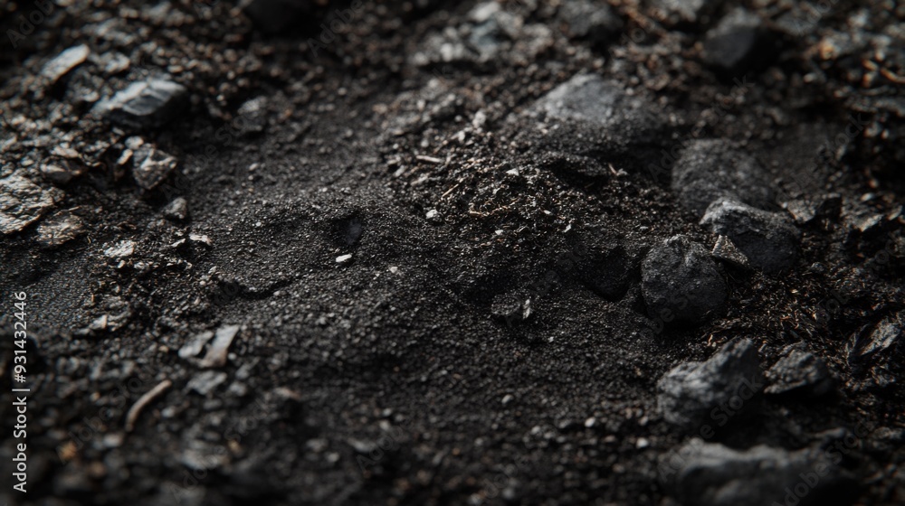 Detailed close-up of dark, textured ground showcasing pebbles and soil, ideal for backgrounds and nature-themed designs. Detailed close-up of dark, textured ground showcasing pebbles and soil, ideal for backgrounds and nature-themed designs.