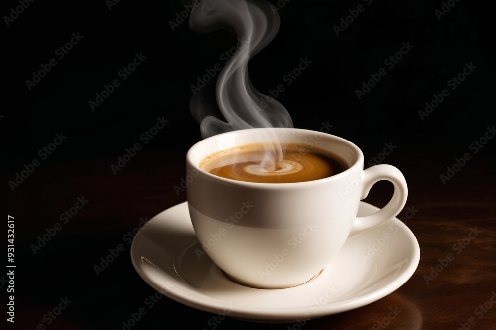 A steaming cup of coffee against a dark background, perfect for themes related to warmth, comfort, and relaxation. A steaming cup of coffee against a dark background, perfect for themes related to warmth, comfort, and relaxation.