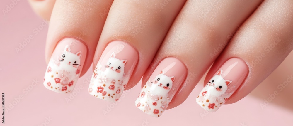 Naklejka premium Cute Cat Nail Art Design.