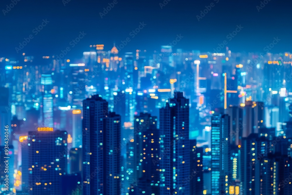Obraz premium Blured city lights, abstract bokeh background of illuminated.