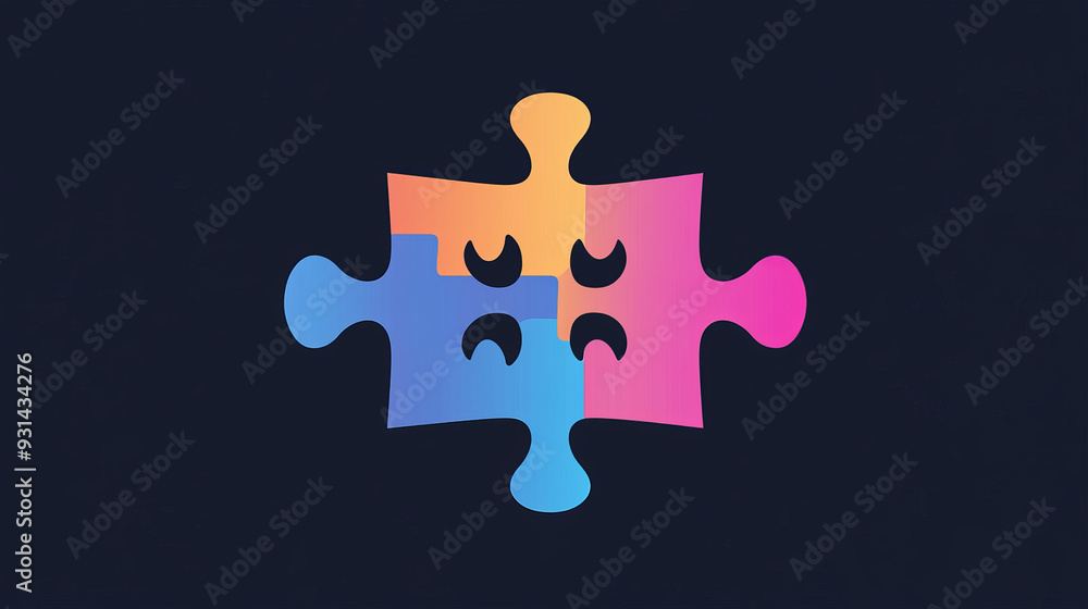 A flat vector icon design of a jigsaw puzzle piece, featuring clean lines and a minimalist style. The puzzle piece is clearly defined with smooth edges and distinct interlocking tabs and slots, A flat vector icon design of a jigsaw puzzle piece, featuring clean lines and a minimalist style. The puzzle piece is clearly defined with smooth edges and distinct interlocking tabs and slots,