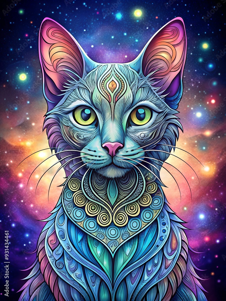 beautifully illustrated cat on the background of abstract overflows beautifully illustrated cat on the background of abstract overflows
