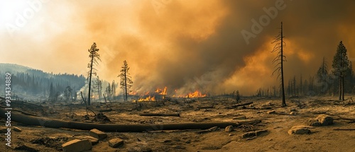 Wallpaper Mural Climate crisis consequences shown with wildfires smoke-filled skies and destroyed habitats emphasizing the dire need for climate resilience Torontodigital.ca