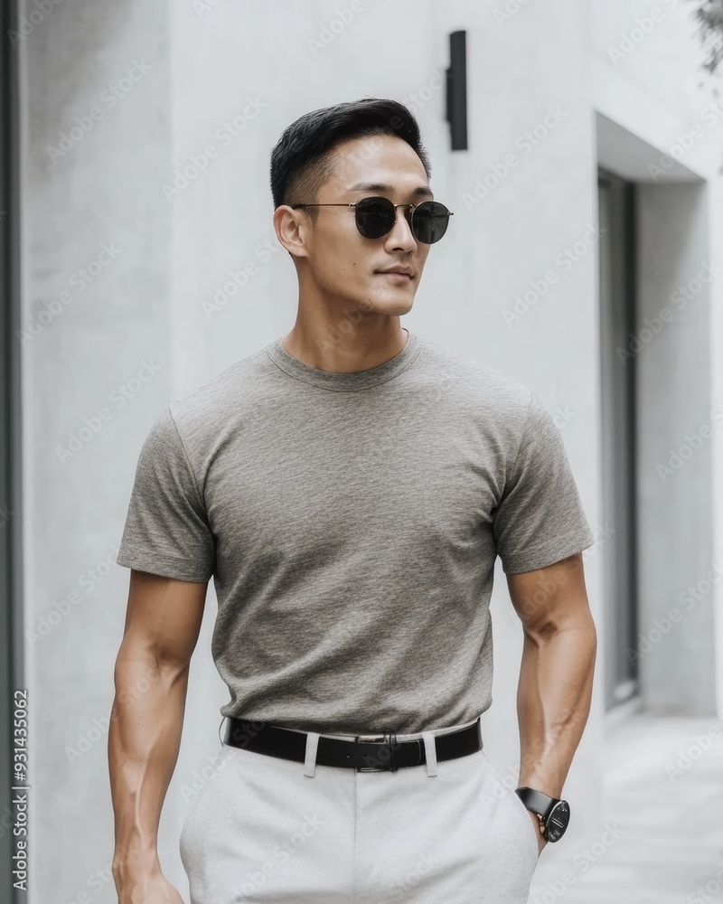 A handsome young model wearing blank tshirt for mockup template A handsome young model wearing blank tshirt for mockup template