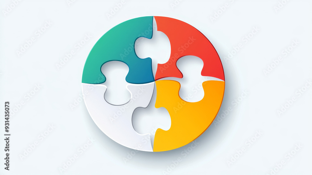 A vector template featuring seven round puzzle pieces in different colors, connected to form a complete circle A vector template featuring seven round puzzle pieces in different colors, connected to form a complete circle