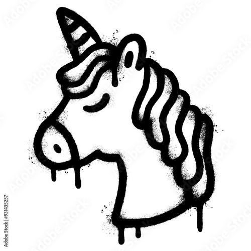 Spray Painted Graffiti unicorn icon Sprayed isolated with a white background.