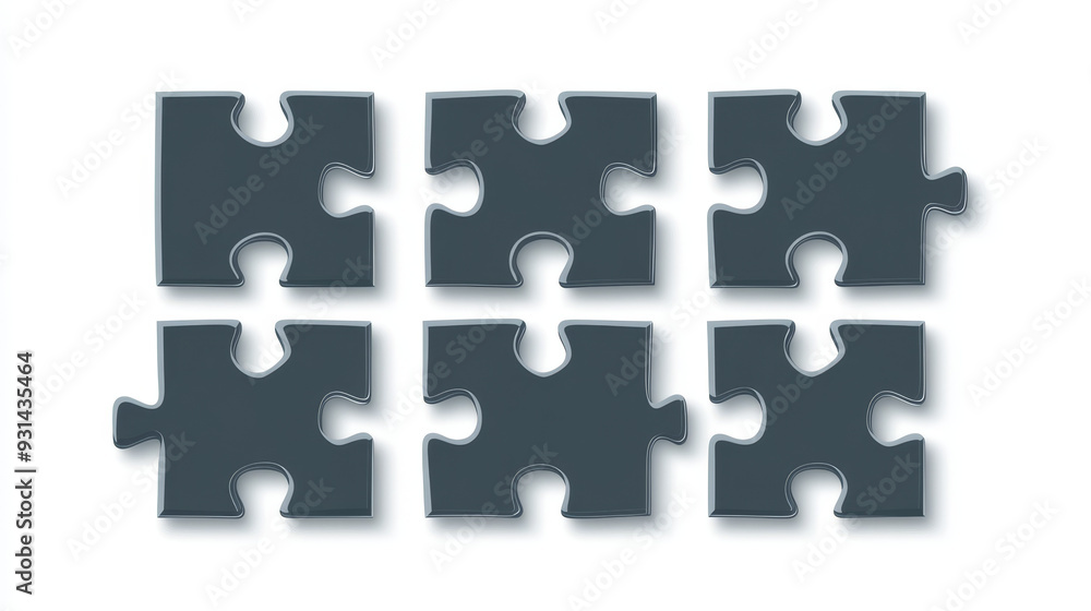 Six grey pieces of a flat puzzle form a rectangular infographic presentation. This business diagram visually represents interconnected elements or steps in a process.
Six grey pieces of a flat puzzle form a rectangular infographic presentation. This business diagram visually represents interconnected elements or steps in a process.