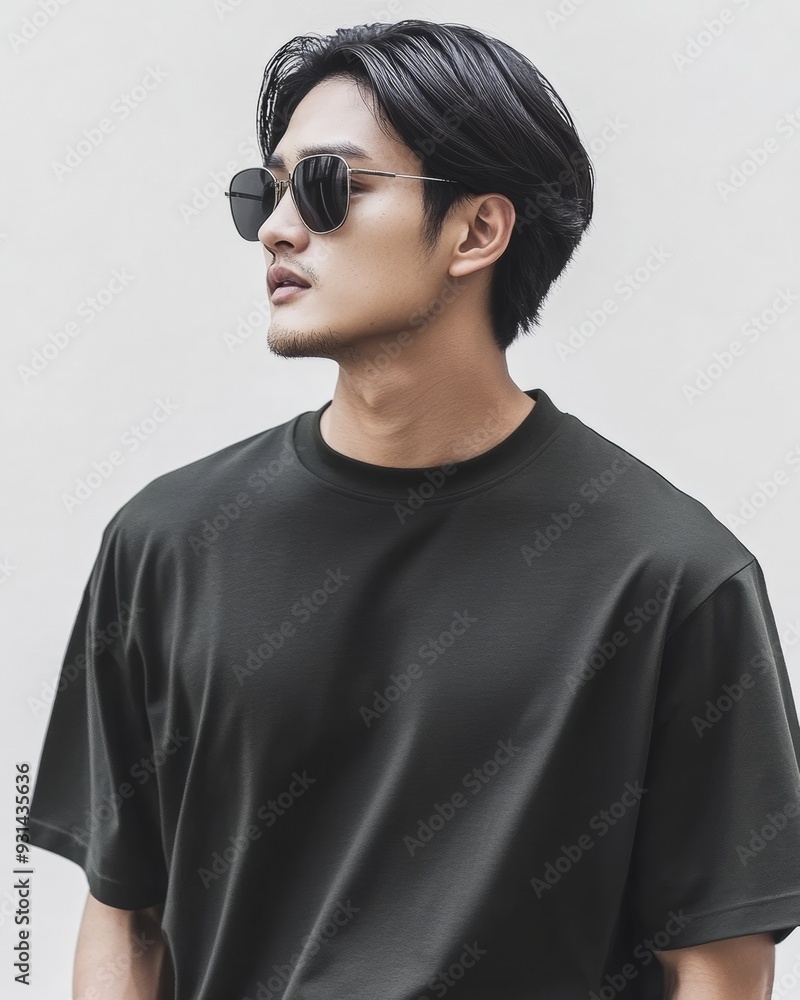 A handsome young model wearing blank tshirt for mockup template A handsome young model wearing blank tshirt for mockup template