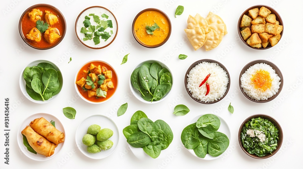 Indian Cuisine Food Arrangement on White Background Indian Cuisine Food Arrangement on White Background