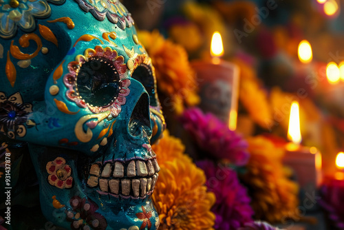 Beautiful greeting card with bright holiday composition for happy to joy celebrate dia de muertos