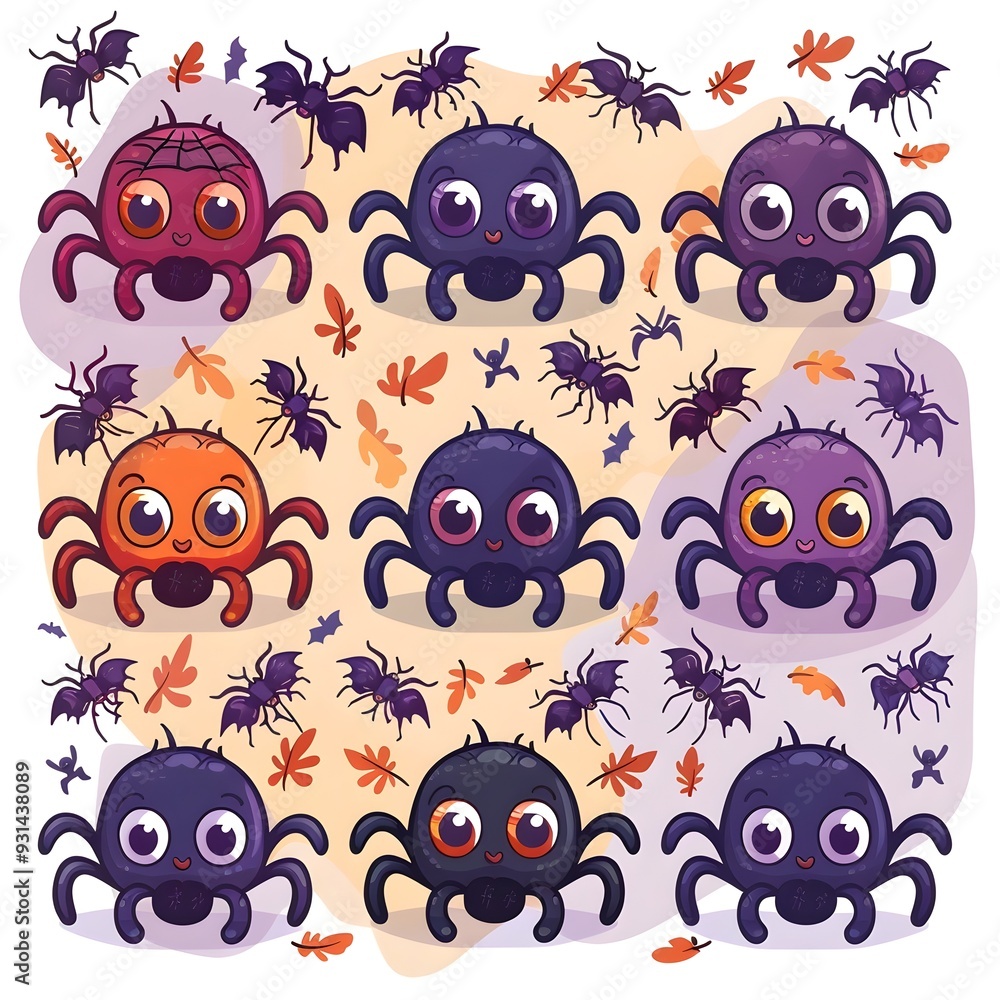 Obraz premium Cute and Playful Spider Squad in Cartoon Style for Halloween Decor and Party
