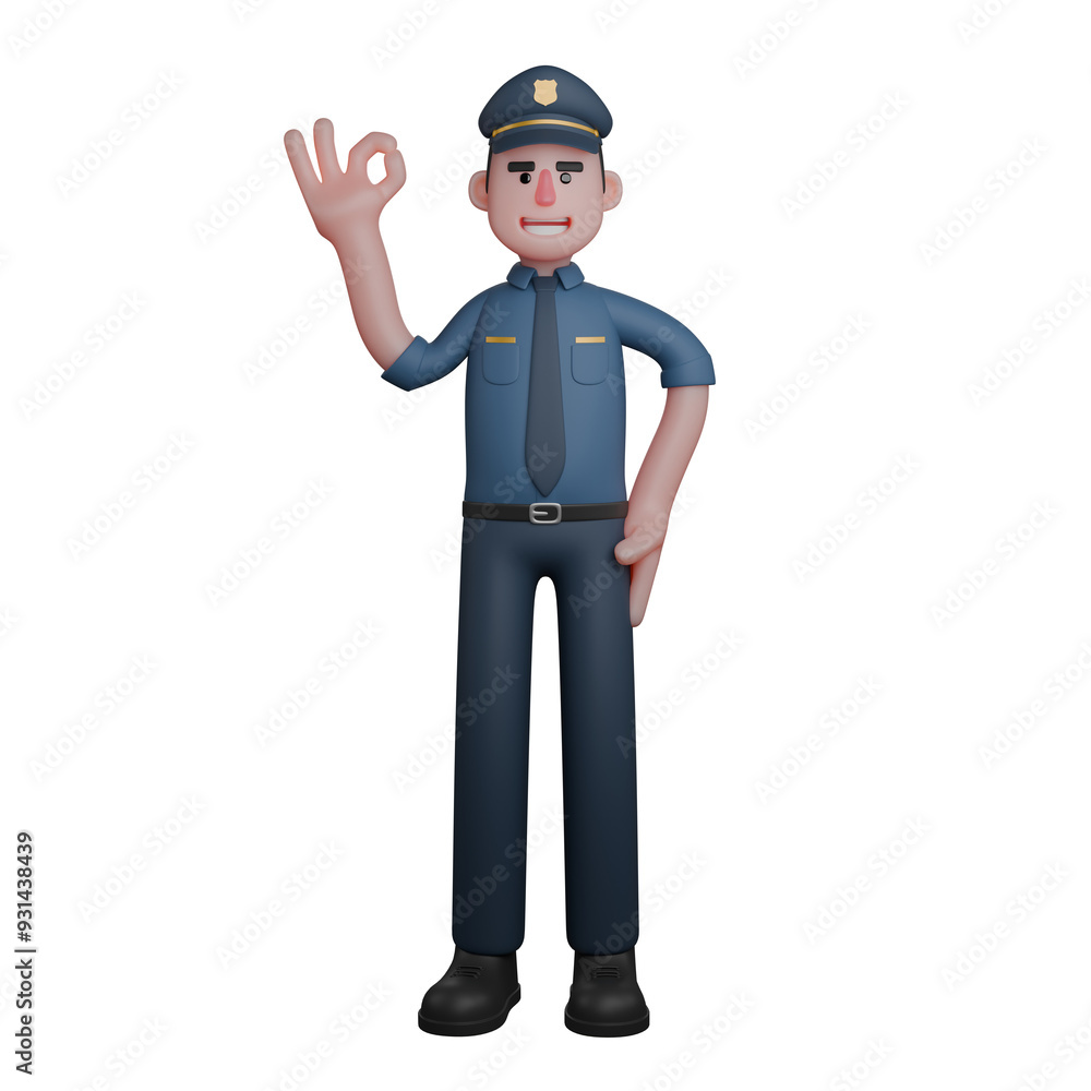 Male Police Cartoon Character. A police officer stands with one hand on his waist and the other hand making an Male Police Cartoon Character. A police officer stands with one hand on his waist and the other hand making an