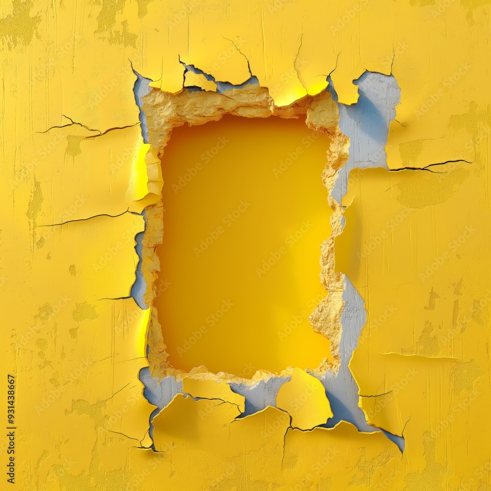 Obraz premium Hole in a wall. Hole broken in a yellow wall