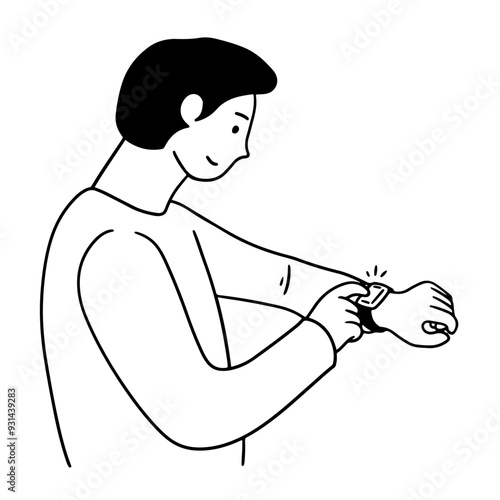 Young man checking smartwatch