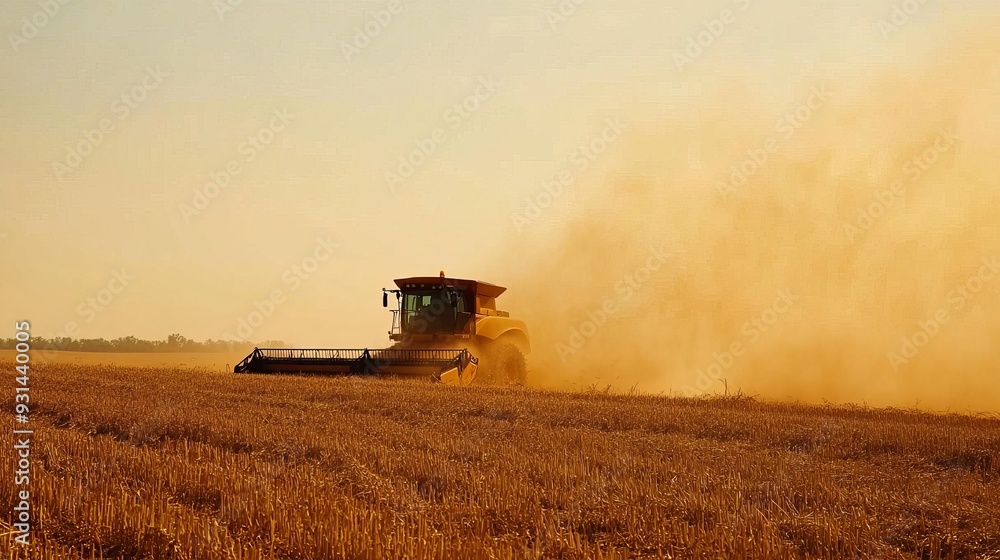 Dust rising from combine during crop harvesting, no-till technology professional occupation Dust rising from combine during crop harvesting, no-till technology professional occupation