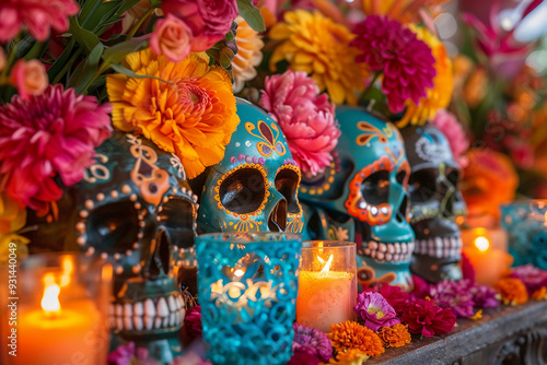 Beautiful greeting card with bright holiday composition for happy to joy celebrate dia de muertos