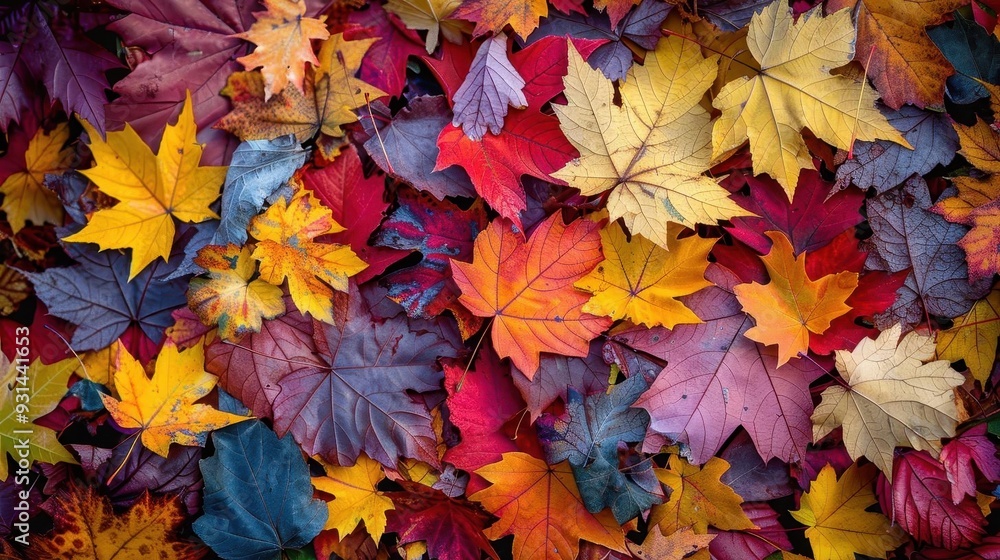 Vibrant autumn leaves displaying a rich palette of colors, perfect for seasonal themes and nature-inspired designs.