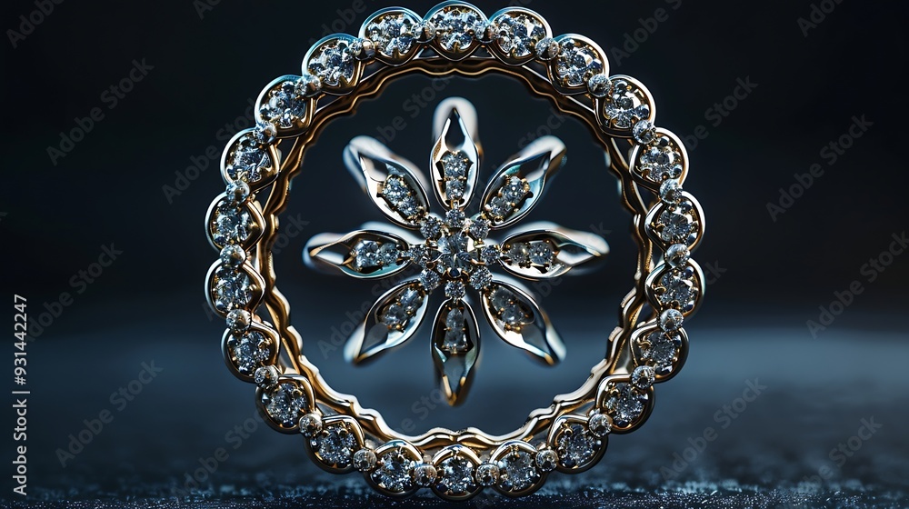 circular ring motif with a diamond flower in the middle decorated with a black background 001003 : Generative AI circular ring motif with a diamond flower in the middle decorated with a black background 001003 : Generative AI