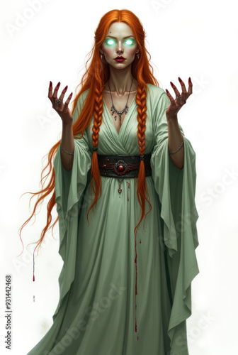 Mysterious Blind Oracle Character , dark fantasy aesthetic, high-detail illustration, epic fantasy artwork, character concept art, rich color palette, dark and gritty style. photo