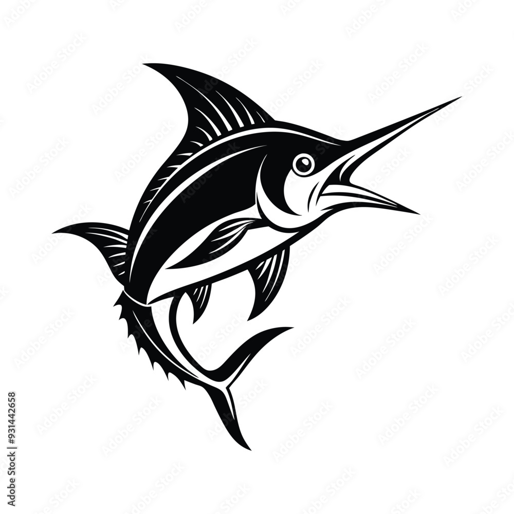 Obraz premium marlin fish mascot, Hand Drawn Marlin fish jump. Design elements for logo, label, emblem, sign, brand mark