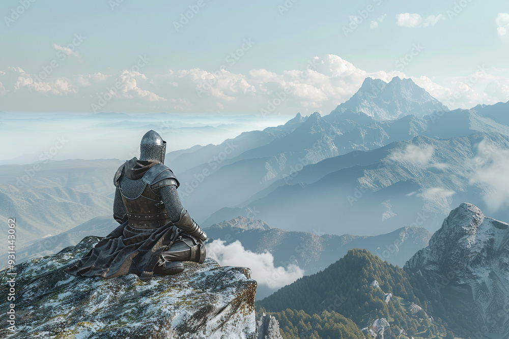 A fantastic royal knight in armor guards the castle chambers A fantastic royal knight in armor guards the castle chambers