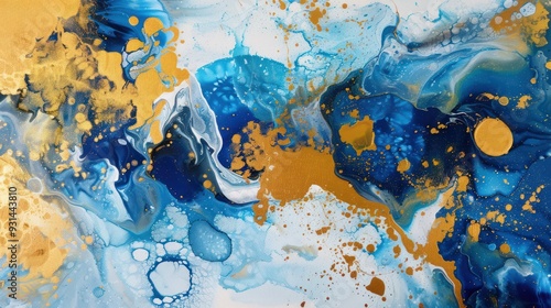 Abstract Blue and Gold Marbling