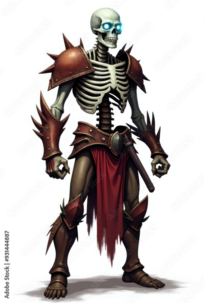 Skeletal Warrior in Rusted Armor , dark fantasy aesthetic, high-detail illustration, epic fantasy artwork, character concept art, rich color palette, dark and gritty style.