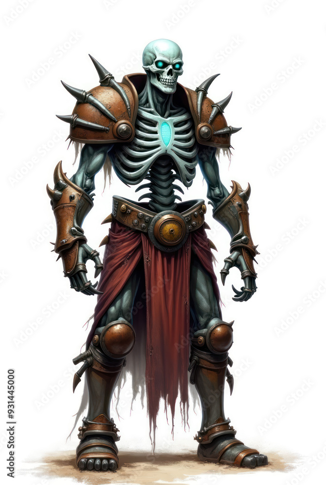 Fototapeta premium Skeletal Warrior in Dark Fantasy , dark fantasy aesthetic, high-detail illustration, epic fantasy artwork, character concept art, rich color palette, dark and gritty style.
