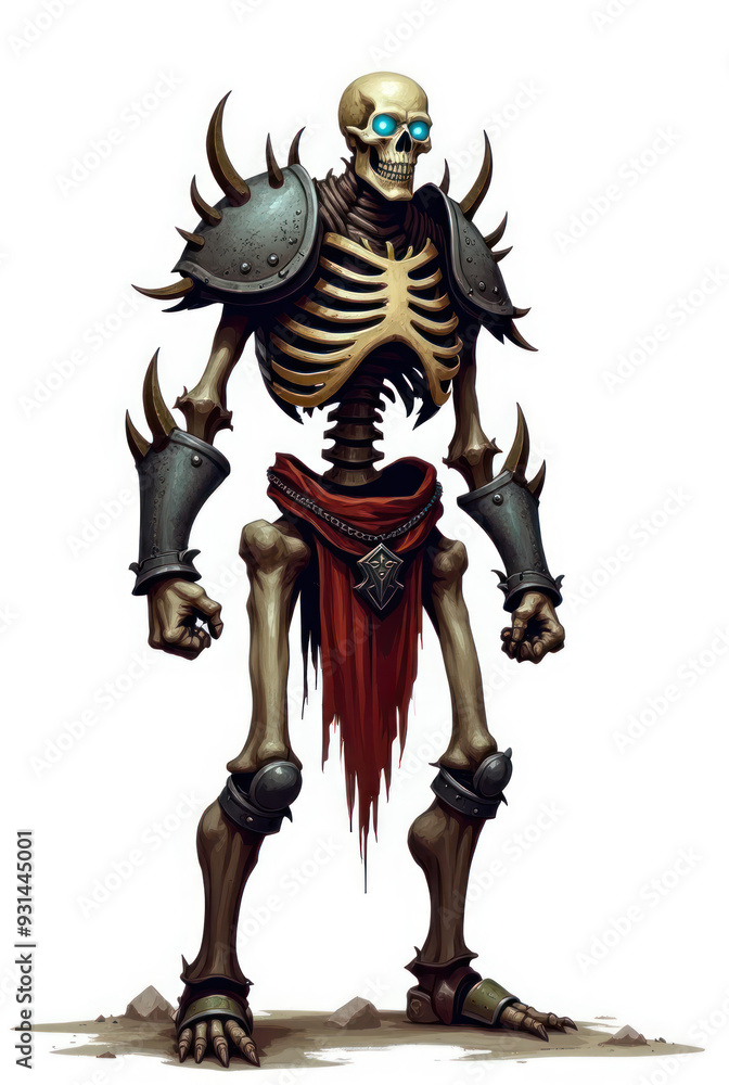 Fototapeta premium Skeletal Warrior of Dark Fantasy , dark fantasy aesthetic, high-detail illustration, epic fantasy artwork, character concept art, rich color palette, dark and gritty style.