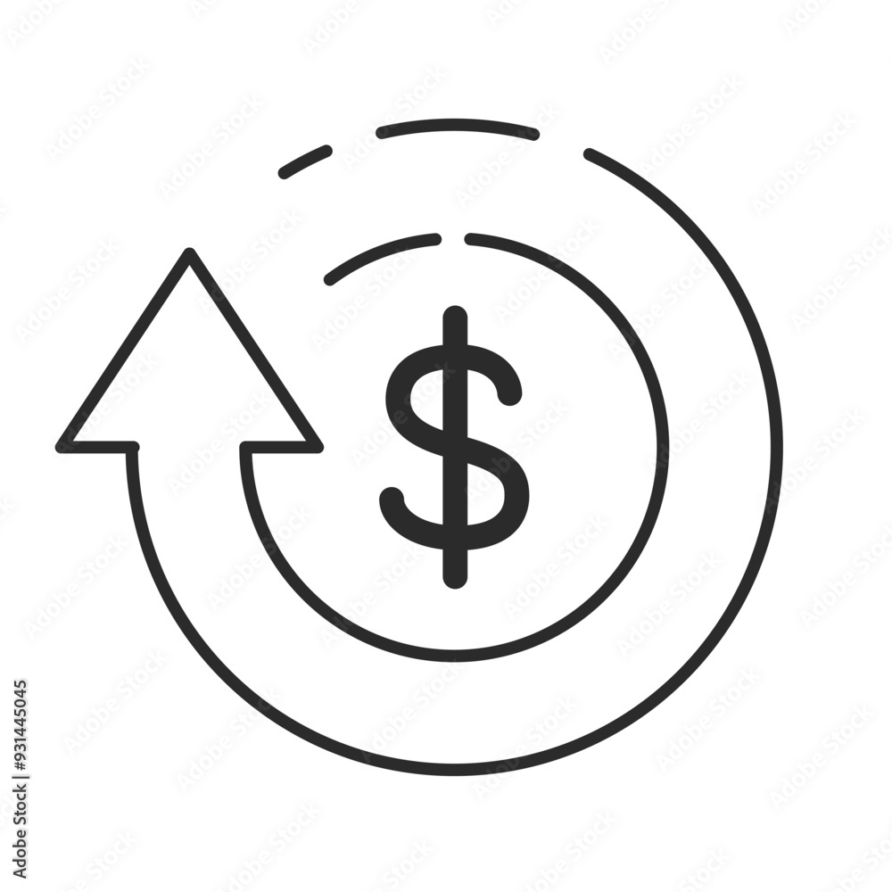 Cashback arrow dollar sign icon. Dollar symbol on a white background Cashback arrow dollar sign icon. Dollar symbol on a white background