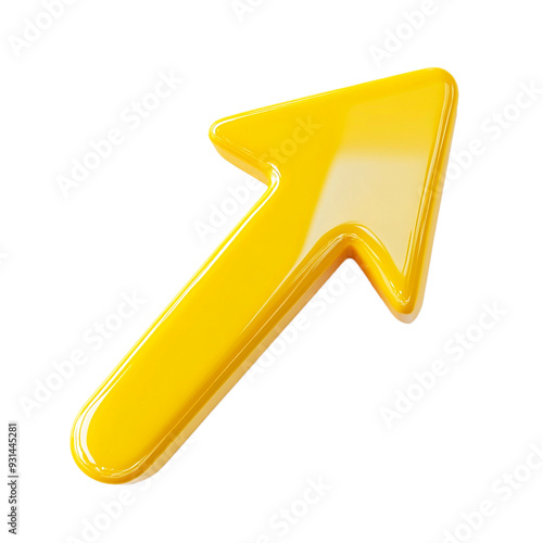 Glossy 3d render minimal arrow isolated on transparent background.