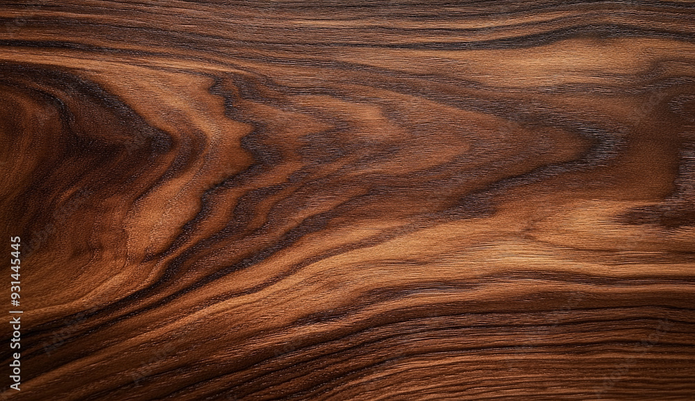 Closeup of rich, dark brown wood grain texture with intricate patterns.