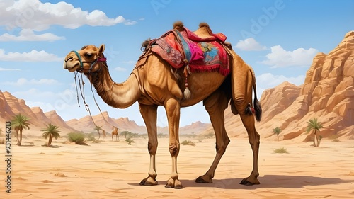 Camel in a scorching desert environment.