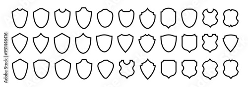Shield frame set. Collection shield signs. Empty outline icons. Vector