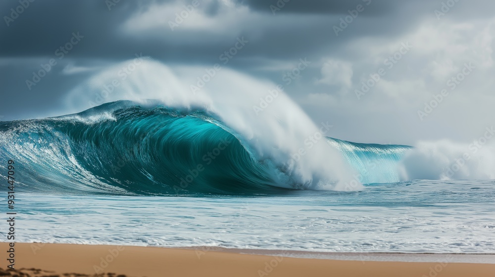 Fototapeta premium Perfect wave. Beautiful blue ocean wave on a beach