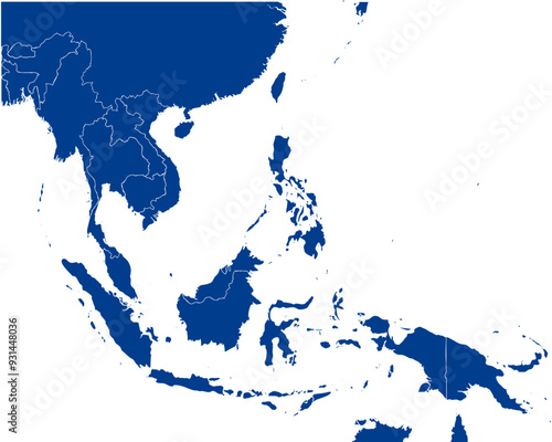 SouthEast Asia Map vector in blue. Gray similar map of SouthEast Asia blank vector on white background.  Blue similar map with borders of all   countries of SouthEast Asia.  Eps 10